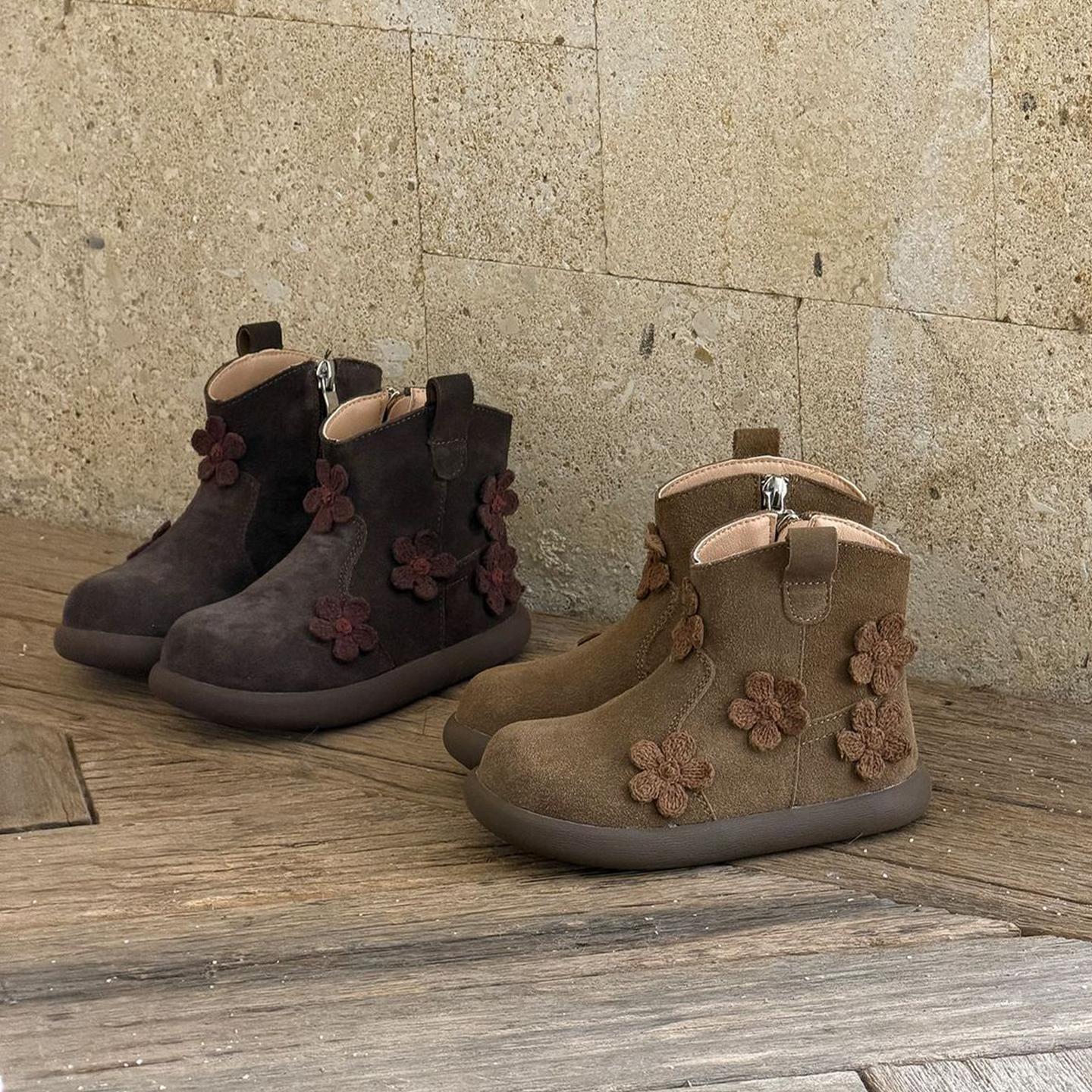 ASM真皮花朵儿童马丁靴公主短靴