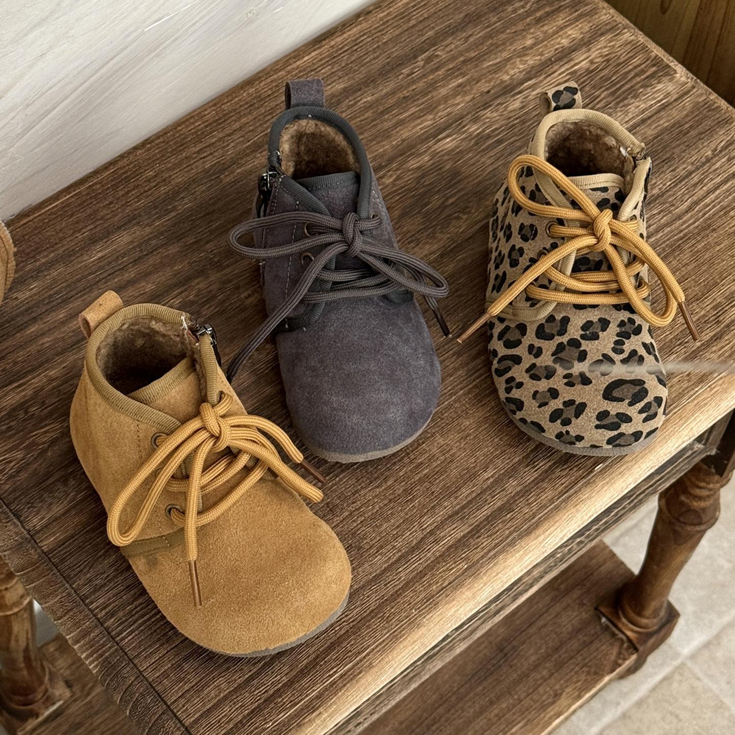 CBC豹纹儿童靴子2025新款冬加绒