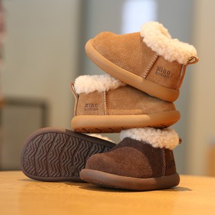 小步点宝宝冬鞋婴儿不掉软底学步棉鞋女童毛毛鞋加绒保暖雪地棉靴