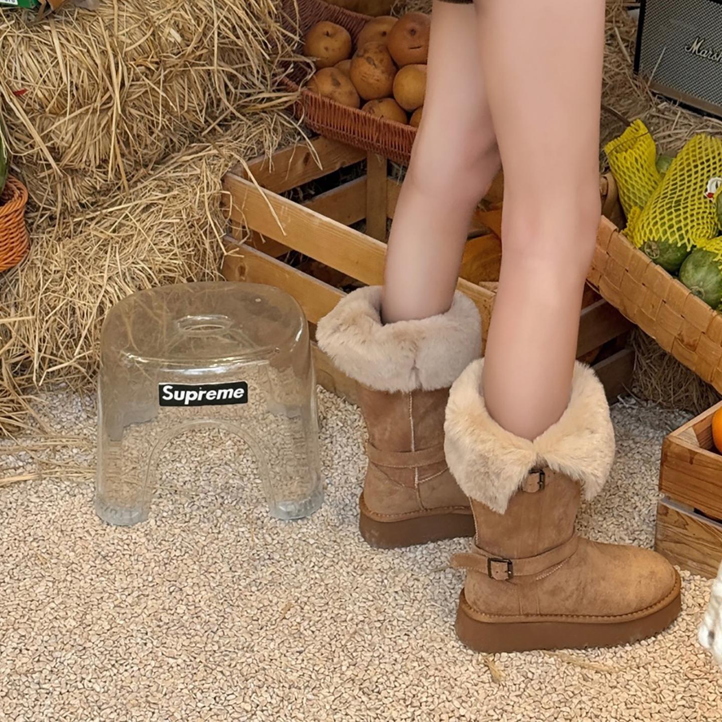 CBC儿童雪地靴女童长筒加绒加厚