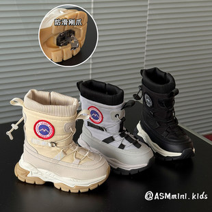 ASM 亲子冰爪防滑防水儿童雪地靴女孩2025加厚保暖男童东北大棉鞋
