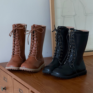 ASM 英伦风女童长筒靴2025冬加绒马丁靴儿童骑士靴高筒男童二棉靴