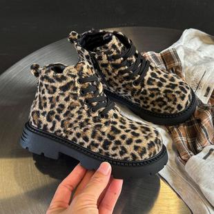 加绒二棉男童短靴宝宝棉靴 2025英伦风冬季 ASM 豹纹儿童马丁靴女款