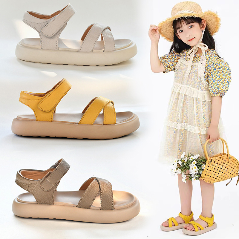贝然真皮女童凉鞋夏款2025