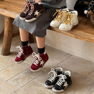 秋冬休闲加绒女童二棉鞋 男童运动鞋 高帮星星做旧脏脏儿童板鞋 ASM