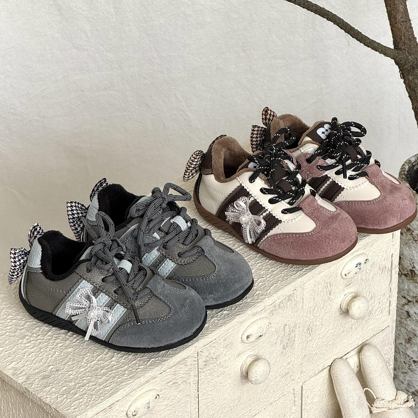 CBC女童鞋蝴蝶结加绒德训运动鞋