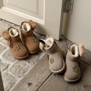 加绒加厚小童宝宝短靴 冬季 ASM 可爱真皮儿童保暖雪地靴女童大棉鞋