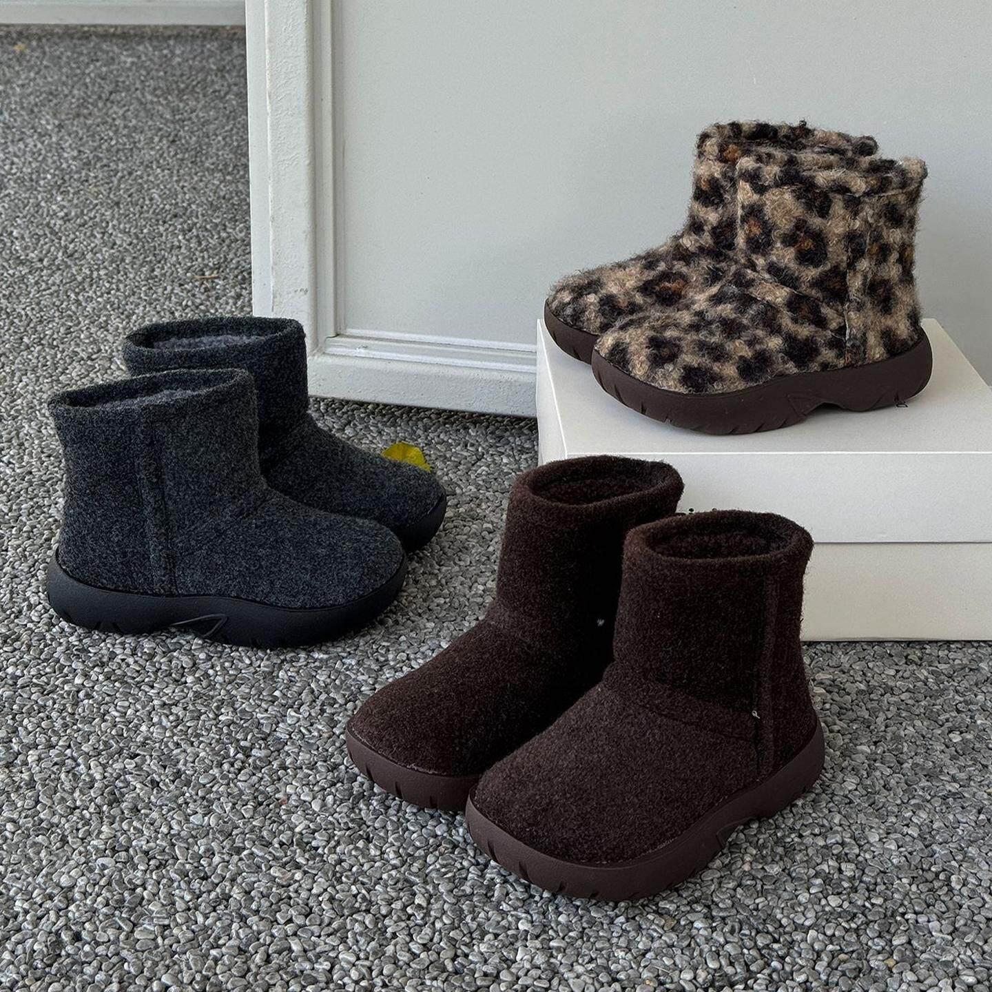 ASM毛呢豹纹女童棉靴冬季加绒