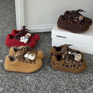网红爆款 加绒男宝宝童鞋 豹纹卡通儿童勃肯鞋 2025冬季 女童棉鞋 ASM