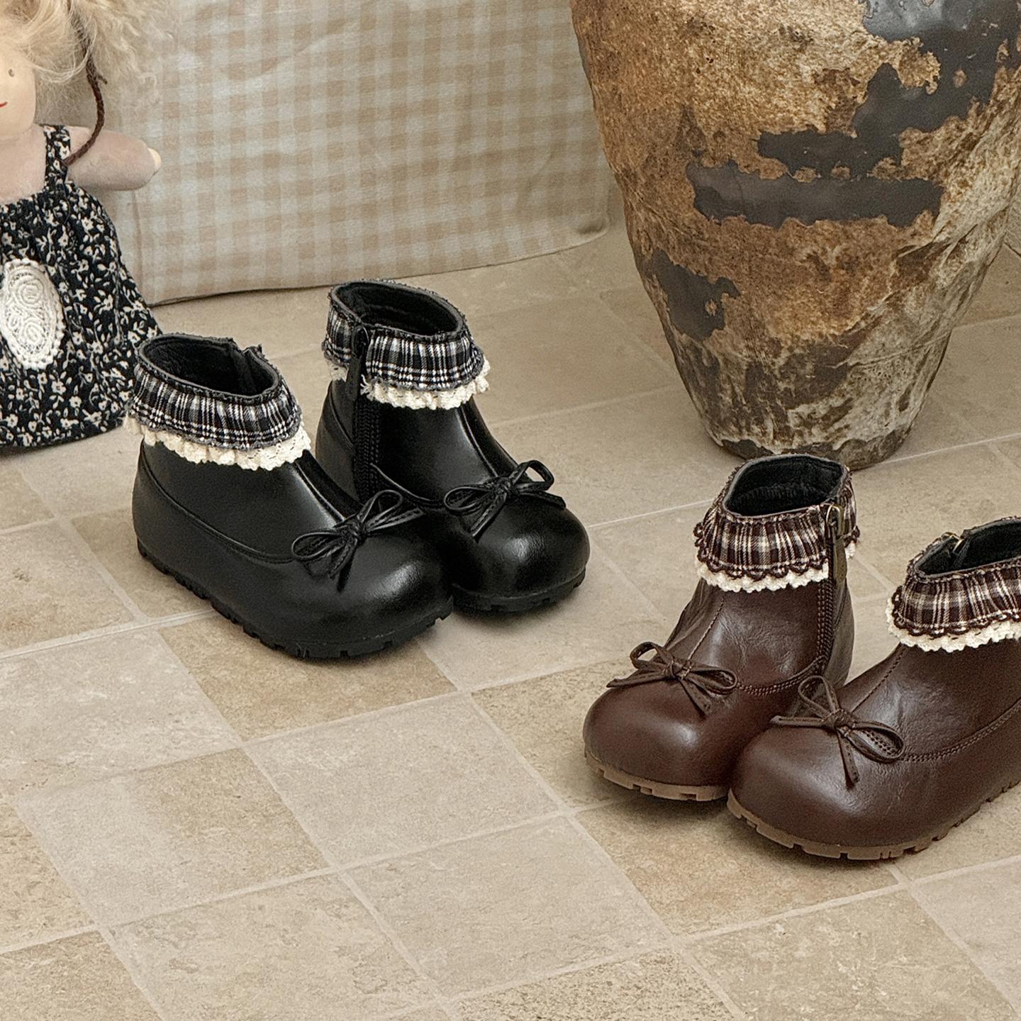 CBC儿童蕾丝花边短靴女童皮靴