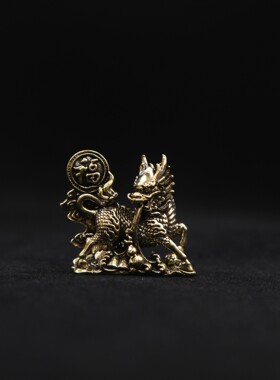 2026创意黄铜麒麟送福小摆件居家办公室茶宠摆件麒麟送福小铜器工