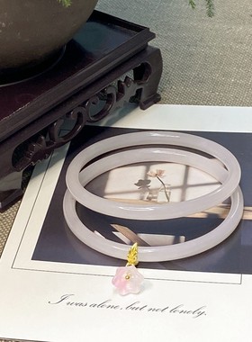 2026新中式复古玻璃仿玉叮当镯细条手镯铃兰花吊坠手镯汉服配件细