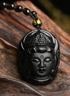 2026诚石珠宝 天然黑曜石吊坠观音头男女款水晶饰品厂家直销