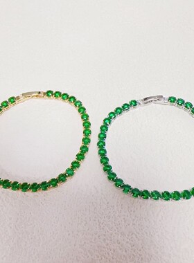 2026欧美复古祖母绿锆石手链闪亮绿钻时尚轻奢风高级感小众设计感