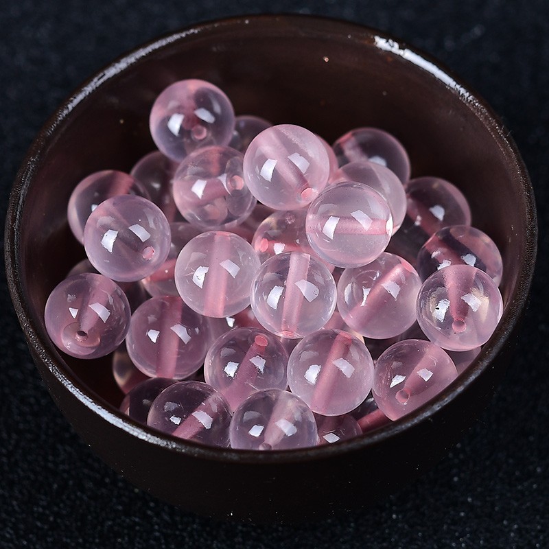2025梦印天然水晶莫桑粉晶散珠子DIY手工饰品配件材料串珠圆珠单
