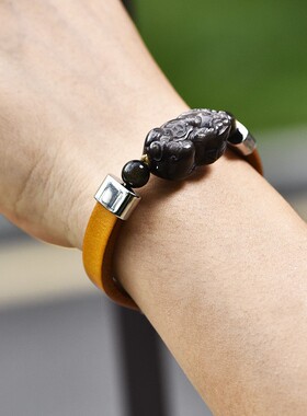 2026覆古纯牛皮绳半成品朋克手錬DIY男女可穿貔貅平安扣天珠手牌