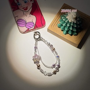 2026时尚油画五角星串珠合金水晶钥匙扣挂件短挂绳国华珍珠手机壳