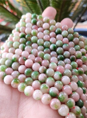 2026优化粉绿色玉髓散珠子水蜜桃双色散珠天然石diy圆珠饰品服饰