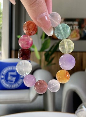 2026鑫梵希 天然绿萤石搭配黄水晶 紫水晶 白幽灵DIY单圈手链厂家