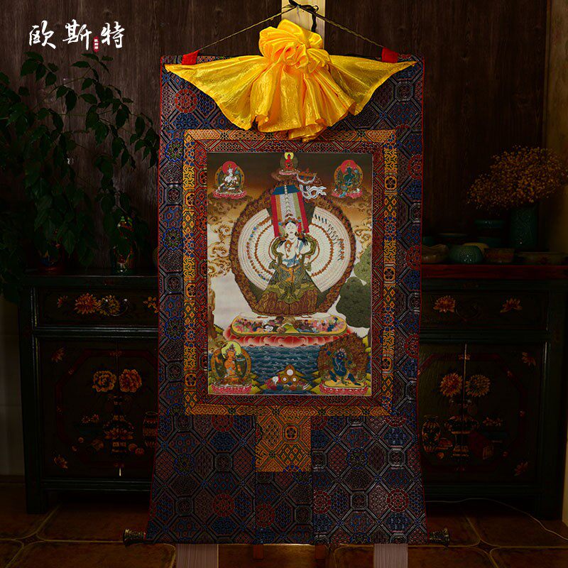 2026尼泊尔棉布 天然矿物颜料画心 千手千眼大白伞盖客厅玄关唐卡