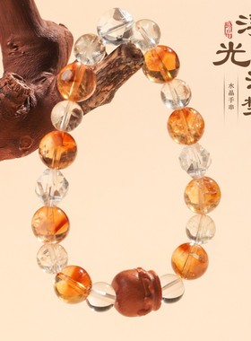 2026天然白水晶手链天然黄塔晶六字真言描金手串新款蜜罐黑金超七