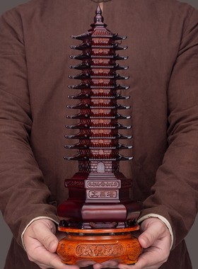 202613十三层文昌塔摆件红木色工艺品书房书柜桌面装饰送学生小孩