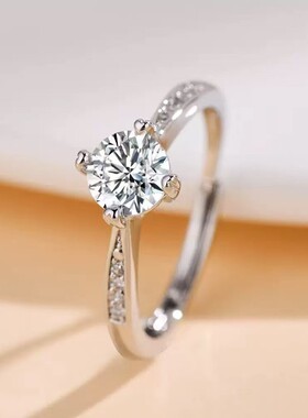 2026高级抖音仿莫桑钻开口戒指女简约轻奢四爪爱心1克拉仿真钻戒