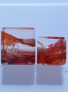 天然巴西原色胶花方糖单珠红鸩羽矿种红幽灵配饰异象水晶饰品男女