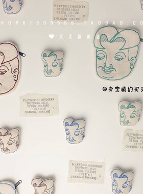 现货泰国清迈本土playworks手工布艺刺绣兰纳朋克男人头胸针别针