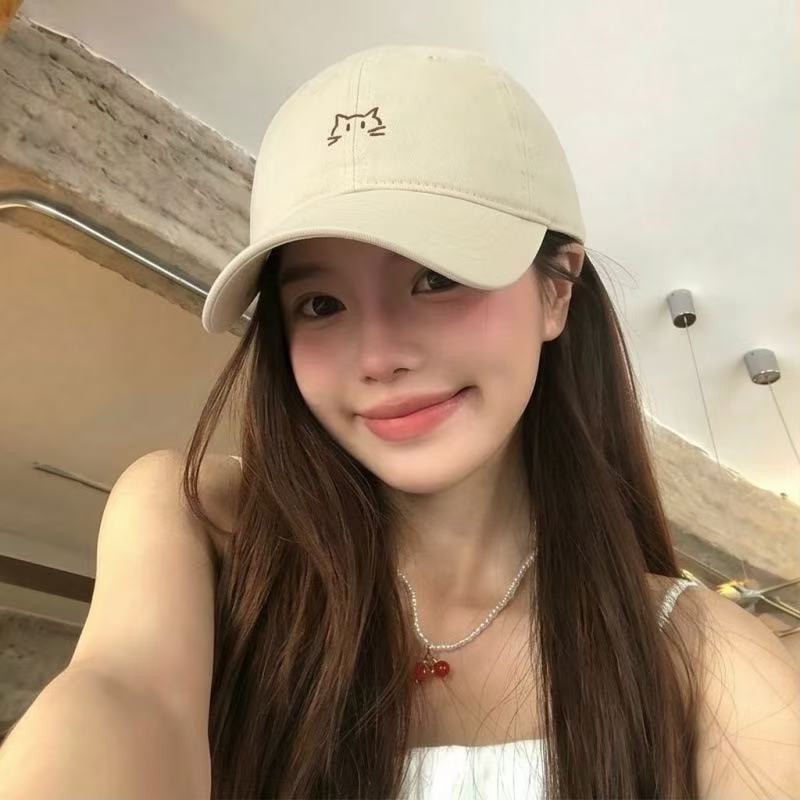 可爱小猫棒球帽刺绣百搭大头围加大加宽百搭显脸小遮阳防晒鸭舌帽