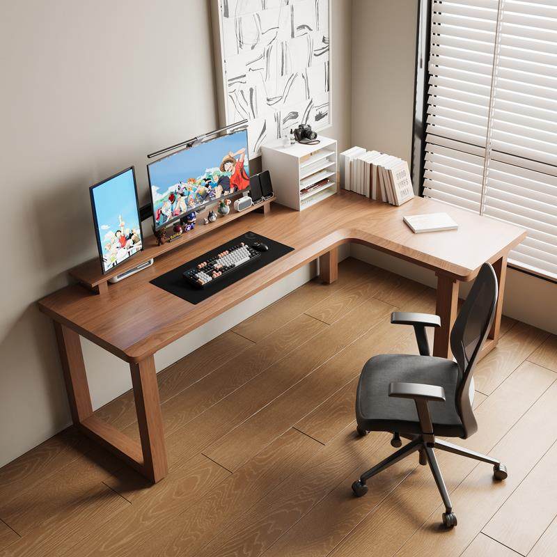 纯实木口字腿转角书桌家用L型电脑桌办公写字学习桌卧室作台,住宅家具,书桌,淘宝优惠券,粉丝福利购,淘宝优惠卷