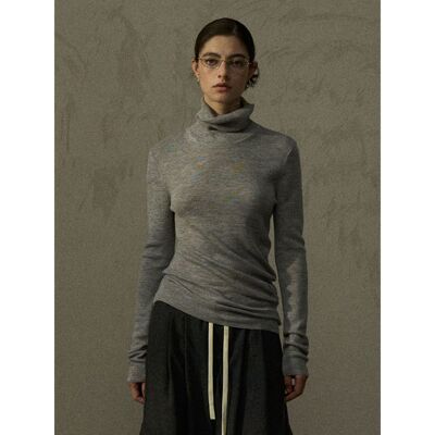 [共线]COLNE冬季新款绵羊毛高领堆叠翻折柔软修身针织打底衫C5512