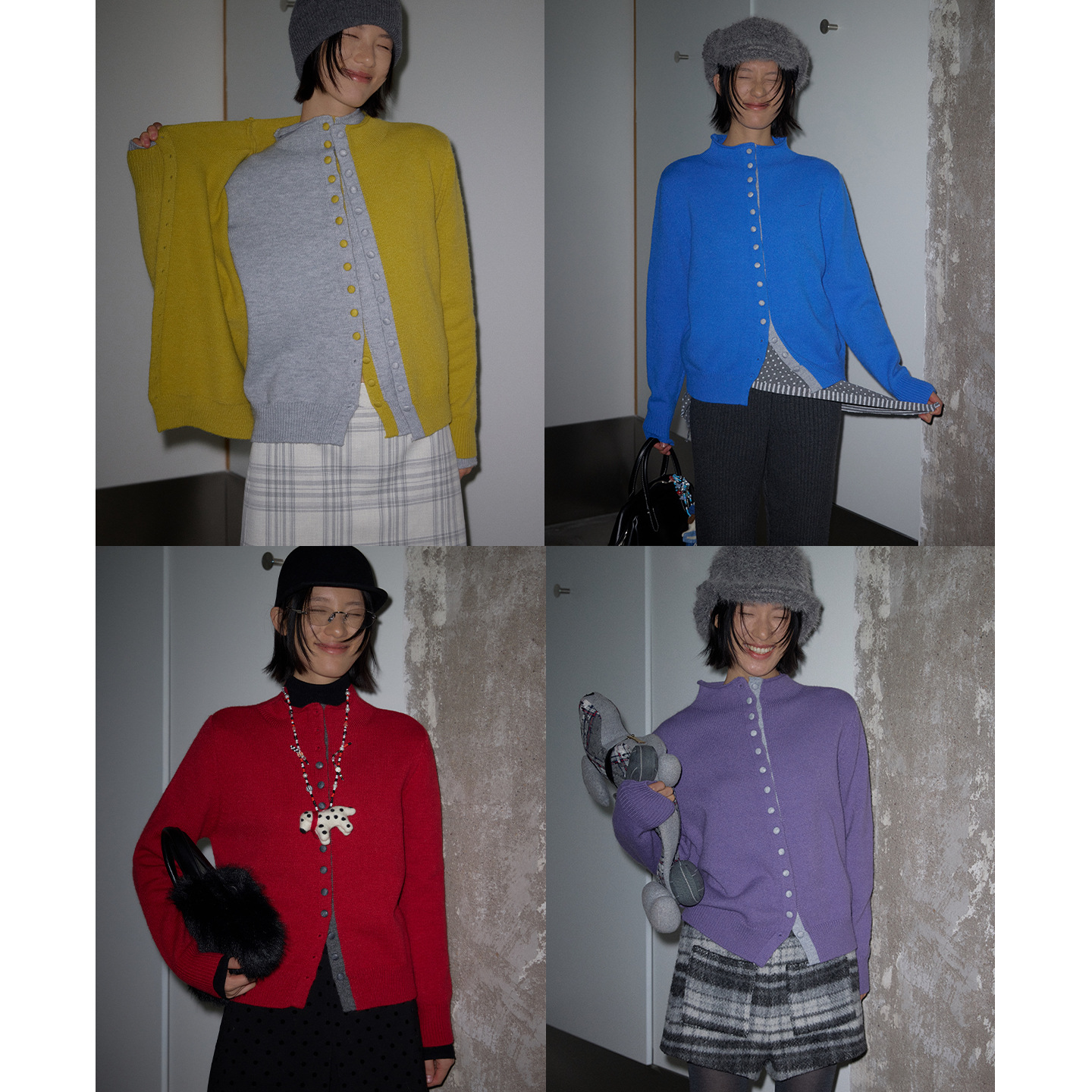 UNITY MODE 撞色半高领针织毛衣开衫女冬季温柔氛围感外套530052