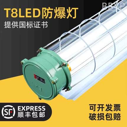 国标T8LED防爆灯 1.2米单双管工厂隔爆灯罩40W全套日光三防支架灯