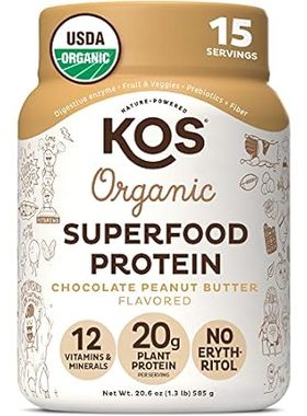 KOS Organic Plant Based Protein Powder， Chocolate Peanut