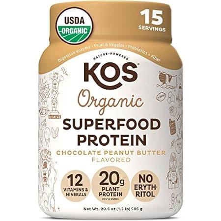 KOS Organic Plant Based Protein Powder， Chocolate Peanut