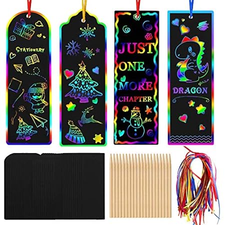 AUGSUN 96 Set Magic Scratch Rainbow Bookmarks Making Kit