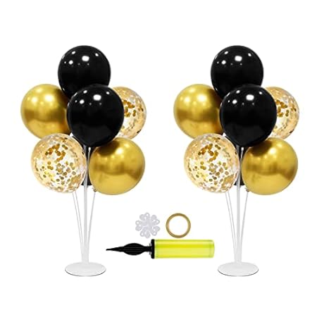 ZJDHPTY 2Set Black and Gold Balloon Stand with Pump， Ball