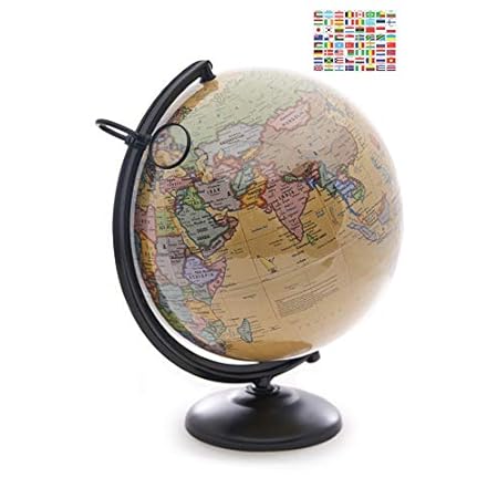 12 Inch World Globe with Metal Stand and Magnifying Glass