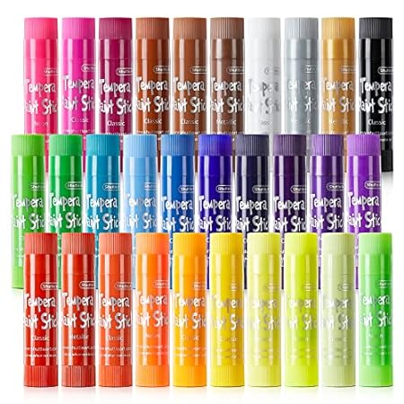 Shuttle Art Tempera Paint Sticks， 30 Colors Solid Tempera