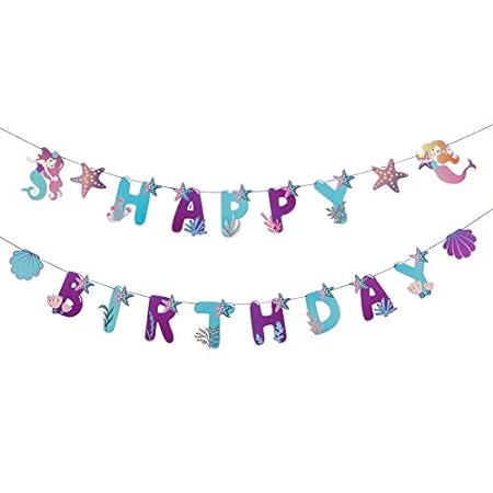 SUNBEAUTY Mermaid Happy Birthday Banner Little Mermaid Th