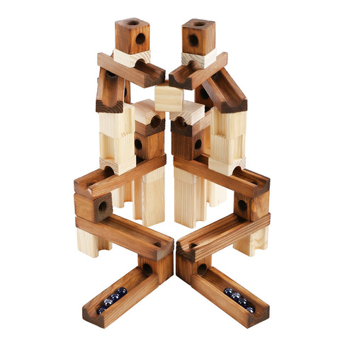滚珠片拼装组合积木益智Onshine儿童管道45木质diy弹珠