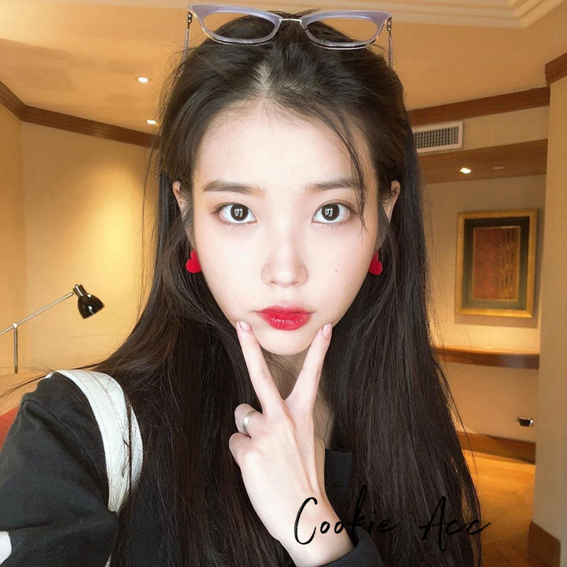 韩国东大门高级IU同款红爱心耳钉女耳饰小耳坠纯银针耳环2023新款