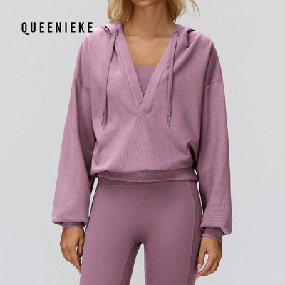 大兜帽外套大V领宽松舒适外穿上衣抽绳户外跑步运动外套卫衣开衫