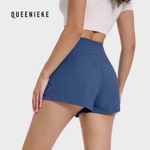 竖条罗纹LU运动短裤冰感高腰瑜伽短裤弹舒适透气运动健身三分裤女