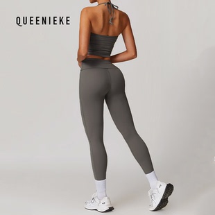 欧美紧身速干瑜伽裤女翻折腰提臀健身裤外穿百搭休闲运动长裤速干