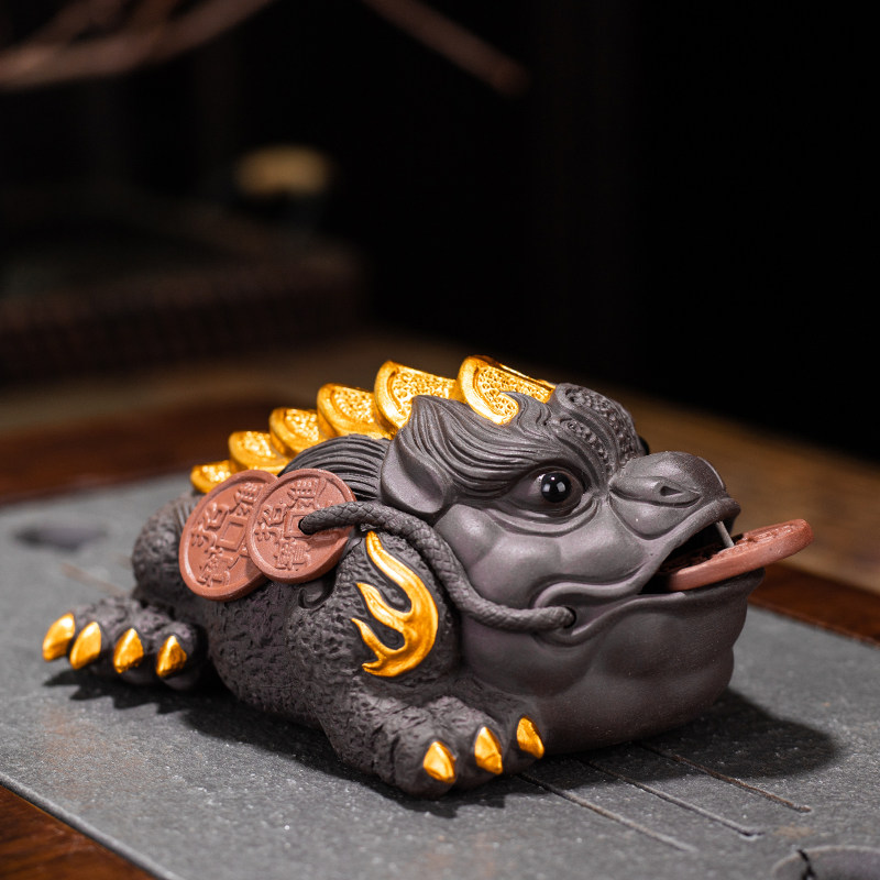 宜兴紫砂茶宠招财金蟾可养金蝉茶艺茶桌茶具茶盘蟾蜍茶具茶道摆件