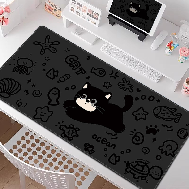 趣味小黑猫鼠标垫子女生高颜值办公桌垫超大电脑垫定制耐脏键盘垫,电脑硬件/显示器/电脑周边,鼠标垫/贴/腕垫,淘宝优惠券,粉丝福利购,淘宝优惠卷