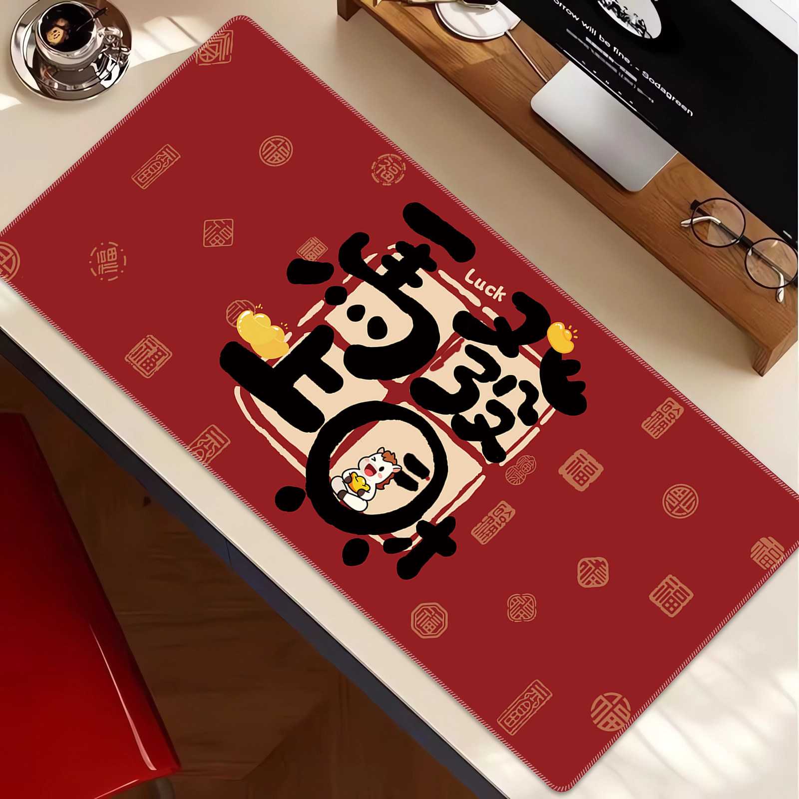 马年发财鼠标垫超大女生高颜值办公护腕桌垫笔记本电脑保护垫定制,电脑硬件/显示器/电脑周边,鼠标垫/贴/腕垫,淘宝优惠券,粉丝福利购,淘宝优惠卷