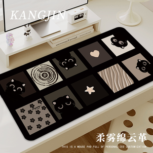 小黑猫鼠标垫子超大号办公电脑桌垫防水防油耐脏皮革键盘垫办公垫